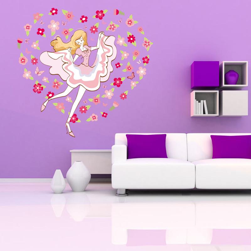 Wall sticker flower dancing girl room decoration sticker environmentally friendly removable stickers