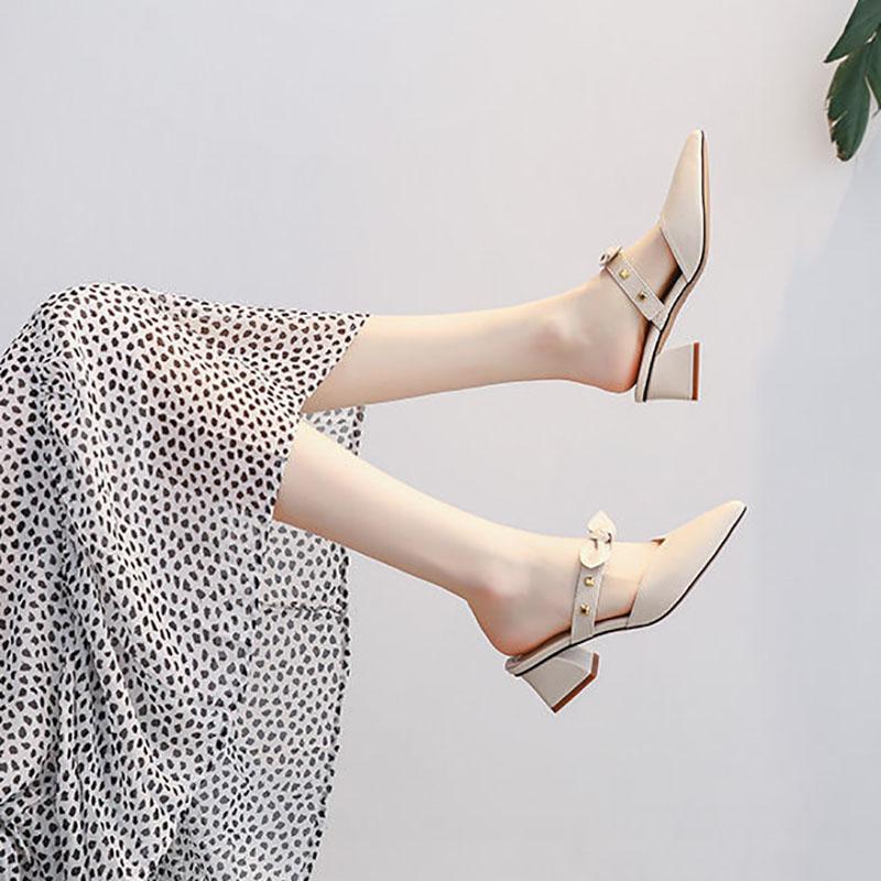 Half Slippers Female Spring All-match Thick-heeled Mid-heel Fairies Wear Small-heeled Skirt Sandals