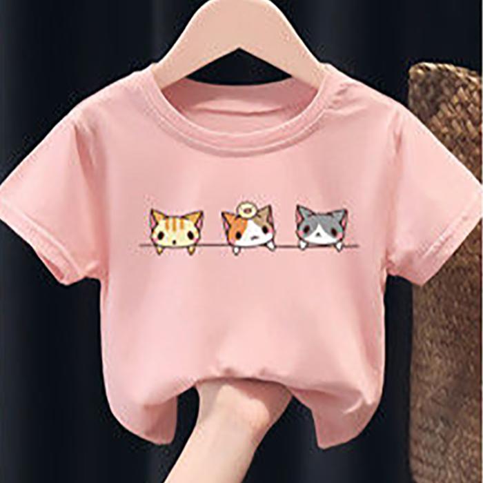 Summer Kids Cute Printing T Shirts Short Sleeve Tops Korean Style O-neck Loose T Shirts For Children Girls and Boys