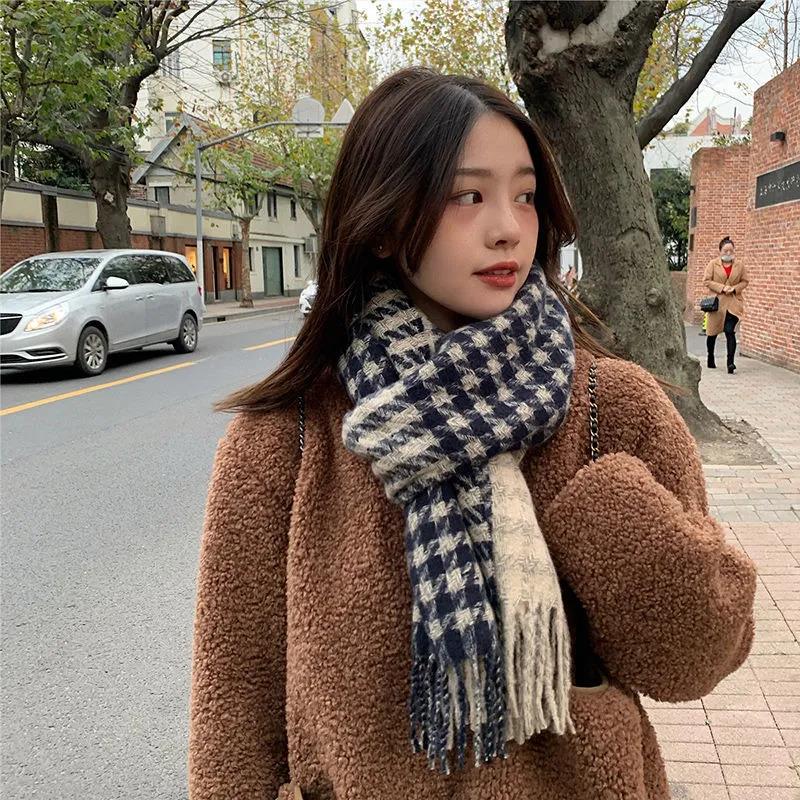 Winter Imitation Cashmere Scarf Korean Tassel Houndstooth Scarf Thick Warm Women's Scarf Shawl