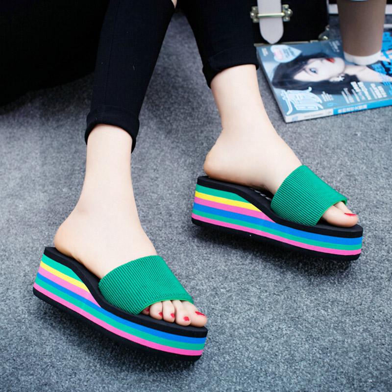 Slippers Women's Summer Thick-soled Foam-soled Shoes Drag Sandals Student Flip-flops Women's Beach Shoes High-heeled Wedge