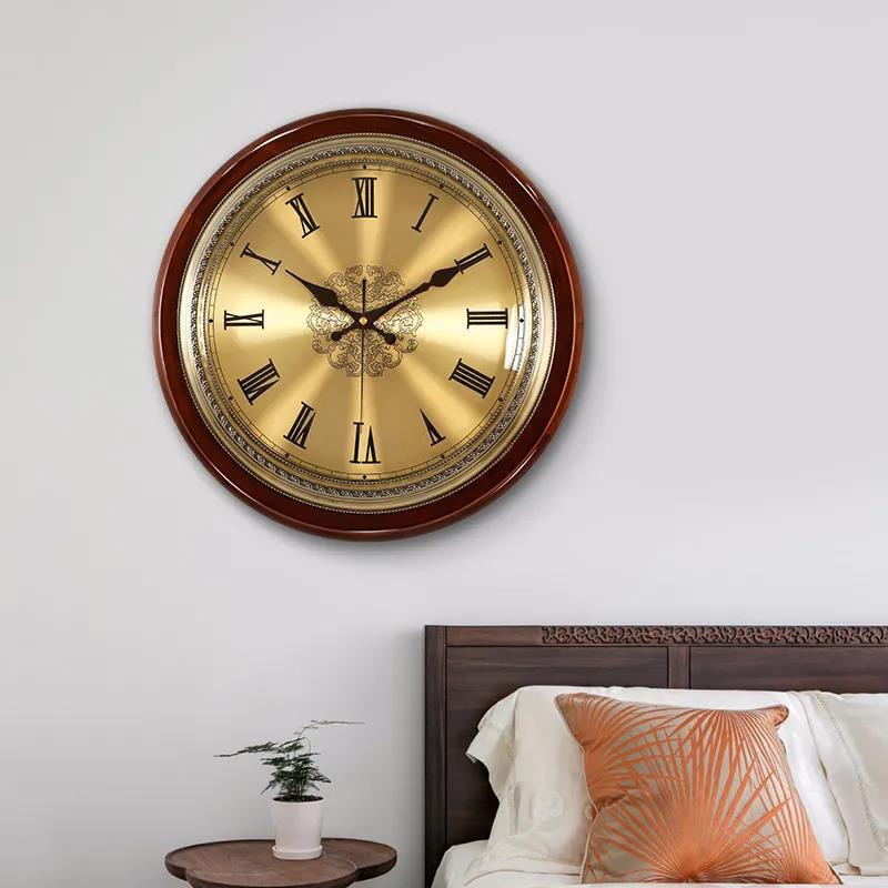 European Style Retro Wall Clock Living Room Home Fashion Solid Wood Clock American Bedroom Silent Wall Watch Atmospheric Creative Clock