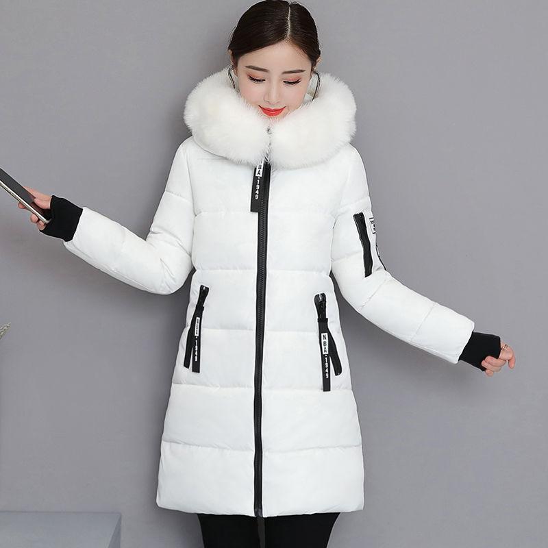 Winter Korean Fashion Trend Women's Large Fur Collar Jacket Slim and Thin Mid-length Plus Size Padded Jacket