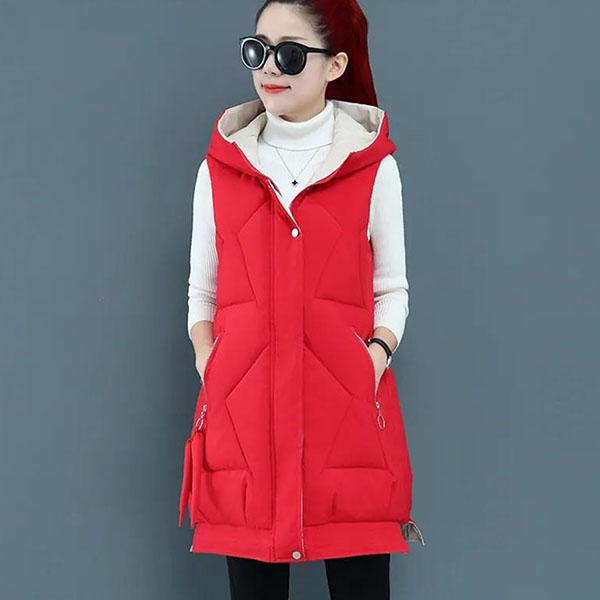 Autumn and Winter Down Jackets Women's Mid-length Cotton Vest Loose Thickened Cotton Vest Female Sleeveless Hooded Coats