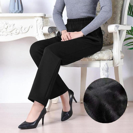 Middle-aged and Elderly Women's Pants Autumn and Winter Models Plus Velvet Thick Casual Pants Straight High Waist Stretch Pants Loose Suit Pants