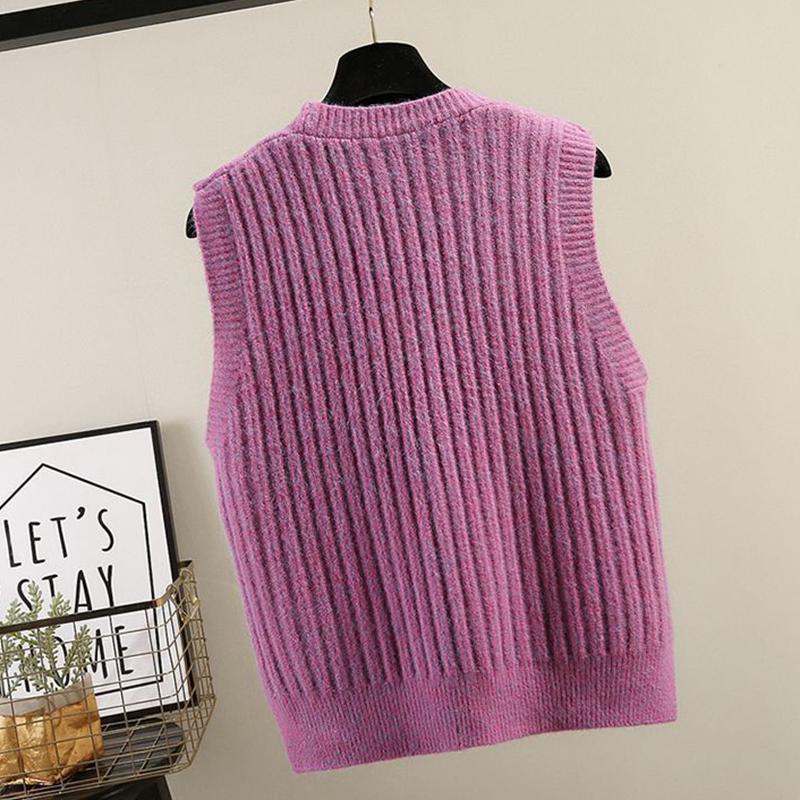 Spring Wool Knit Sweater Women's Pullover V-neck Loose Waistcoat Solid Color Short Sweater Vest