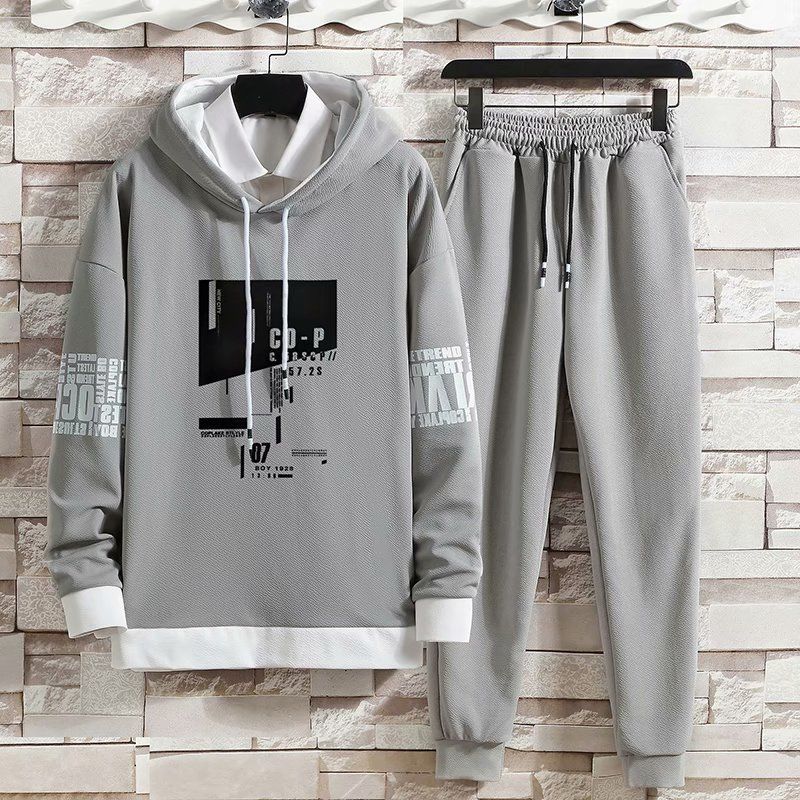 WTEMPO Spring Hooded Sweater Suit Men Casual Pullover Teen Student Clothing Sports Suit for Young