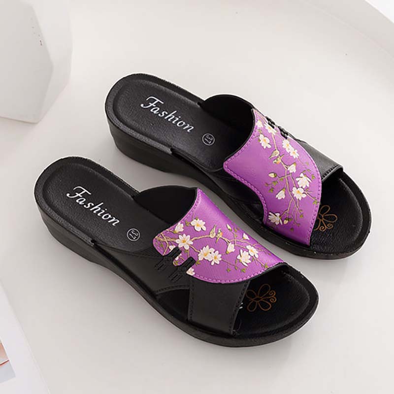 Middle-aged Elderly Mother Sandals and Slippers Thick-soled Slope-heeled Ladies Mid-heel Non-slip Comfortable Outer Wear Soft-soled Increased Sandals