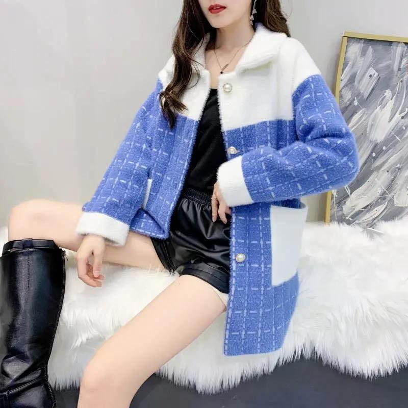 Student Spring and Autumn Woolen Coat with Mink Fleece