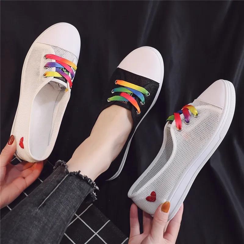 Women's Summer Hollow Mesh Shoes Female All-match Flat Canvas Shoes Shallow Mouth Slip-on Shoes