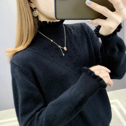 Sweater Autumn/winter Ruffled Half Turtleneck Sweater with Fungus Collar, Women's Bottoming Shirt, Foreign Style