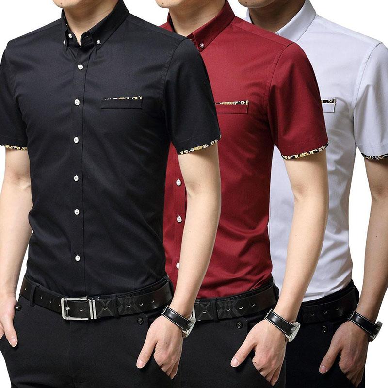 Men's Short-sleeved Slim Shirt Korean Fashion Trend Shirt Casual Business British Hair Stylist Clothes