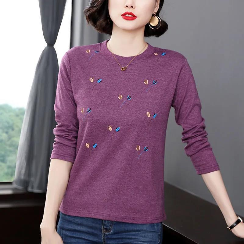 T-shirt Women's Long-sleeved Spring and Autumn Middle-aged Top Large Size Loose Thin Bottoming Shirt