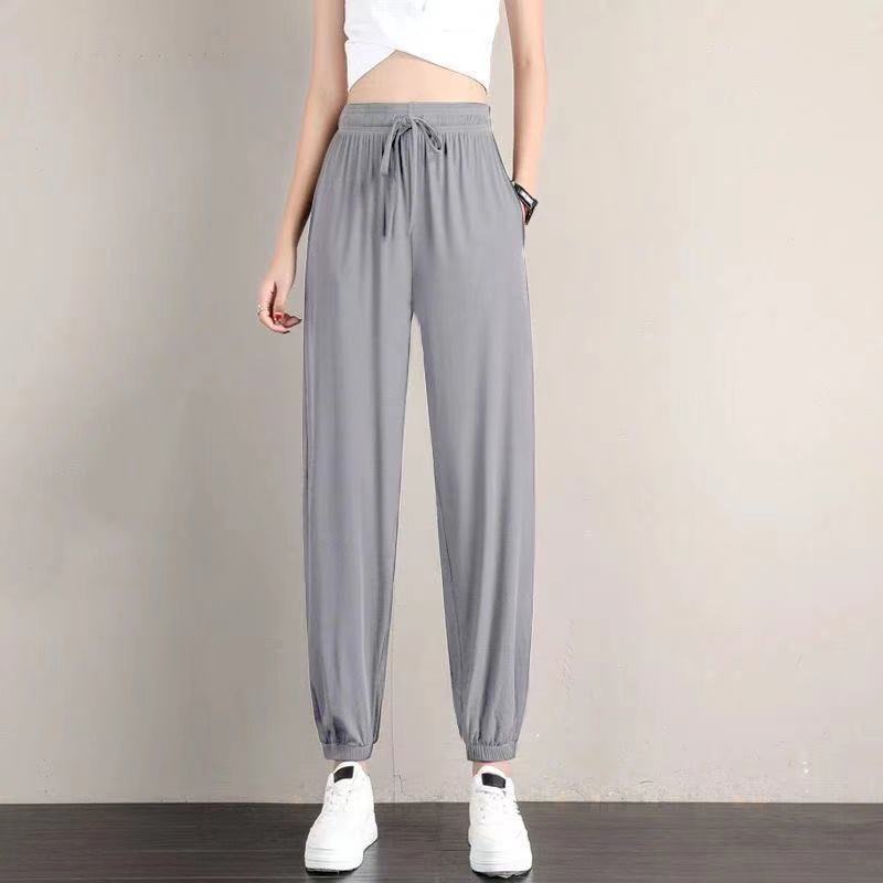 Ice Silk Sweatpants Women's Loose-fitting Feet Students Summer Thin Black Casual Women's Drape and Thin Wide-leg Bloomers