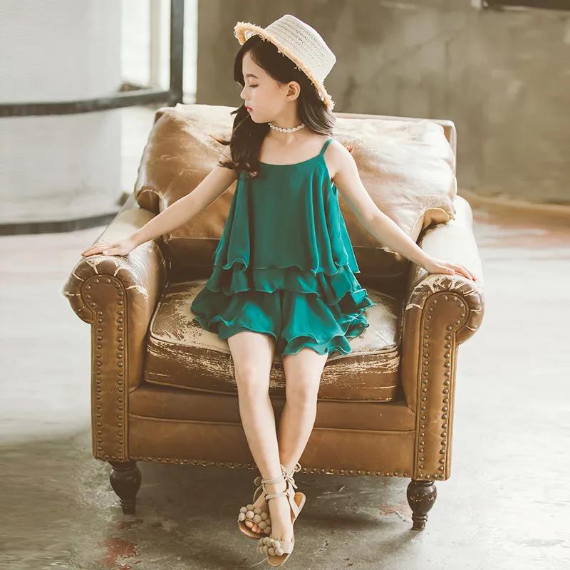 Girls Summer Dress Western Style Baby Children's Dress Chiffon Suspender Skirt Little Girl Princess Dress