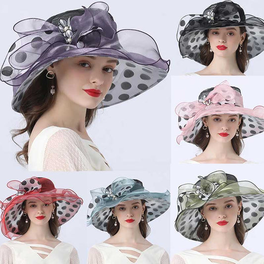 Polka Dot Big Brim Hat Women's European and American Style Street Casual Sunshade Fashion Decorative Hat