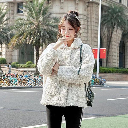 Winter All-match Lamb Wool Women's Coat Women's Fur All-in-one Short Grain Velvet Coat