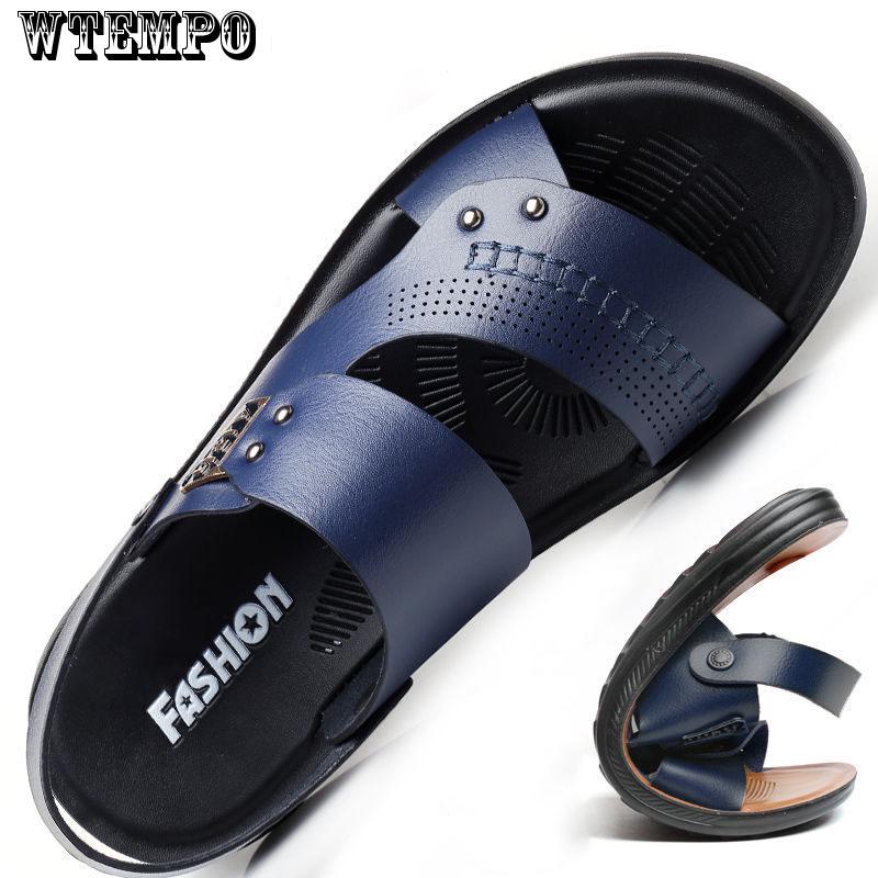 Leather Sandals Summer Shoes Man Breathable Casual Shoes Flat Walking Sandals Male Footwear