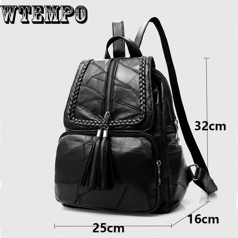 Backpacks Leather Female Women Backpack First Layer Cowhide School Bags Black Hardware