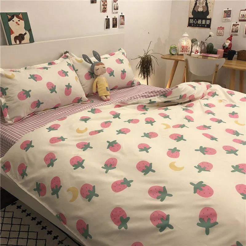 Cute Cartoon Autumn and Winter Washable Quilt Cover Ins Wind Cartoon Comfortable Student Dormitory Three-piece Bedding Four-piece Set