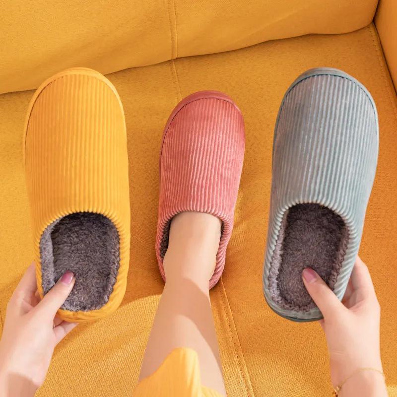 Winter Slippers Women Cotton Shoes Thick Fleece Warm Mens Plus Size Slides Home Indoor Casual Slippers