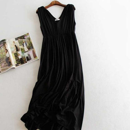 V-neck Sleeveless Long Maxi Dress Large Size Big Swing Cotton Evening Party Dress Elastic