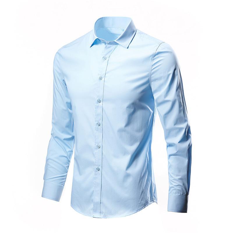 Men Business Tees Casual Shirts Stretch Cardigan Button Down Undies Long Sleeve Dress T-shirts Solid Color Top Male Clothing