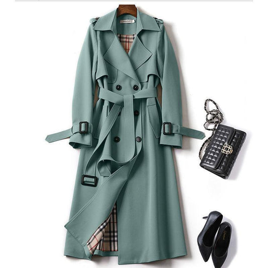 Windbreaker Women's Mid-length Spring and Autumn Large Size Popular British Style Over-the-knee Coat