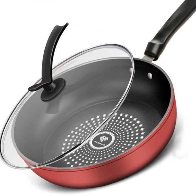 Wok Pan Non-stick Pan Fried Household Fried Pan Fried Cake Pan Kitchenware Cookware Pan Frying Pan with Cover