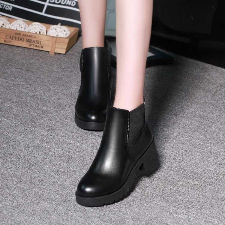 Women Boots Leather Chelsea Boots Handmade Ankle Boots Square Toe Chunky Ladies Shoes