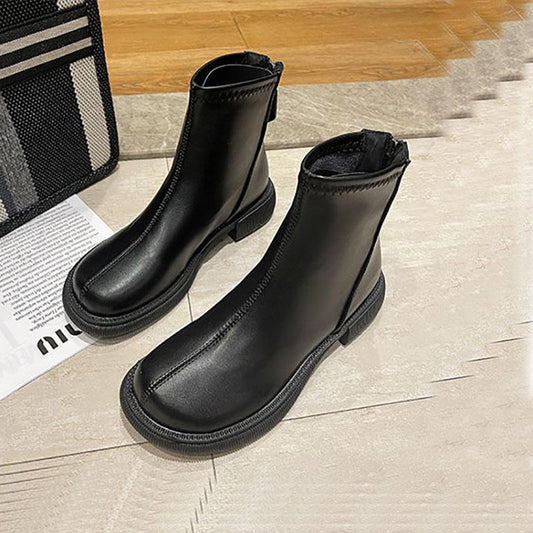 Autumn and Winter Women's Boots Women's Short Boots Ankle Boots Rear Zipper Leather Boots Martin Boots Chelsea Boots Plus Velvet Boots Snow Boots