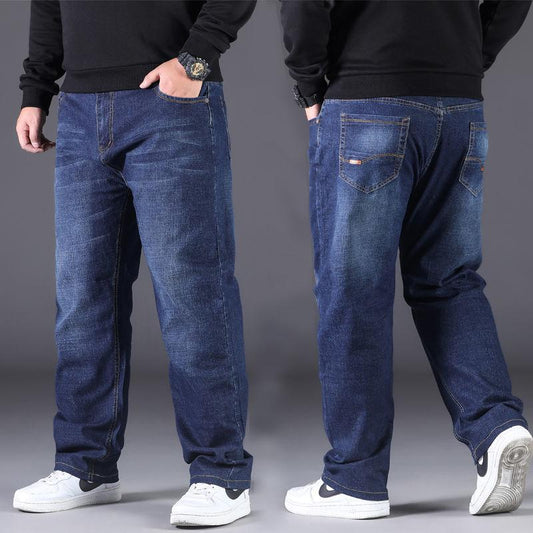 Large Size Jeans 28-50 Size Men's Spring and Autumn Loose Straight Plus Fertilizer To Increase Elasticity Casual Men's Trousers Thin Section