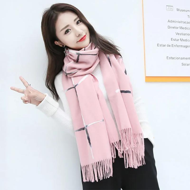 Korean Style Plaid Scarf Women Winter All-match Shawl Thick Cute Plus Velvet Keep Warm Scarves Women