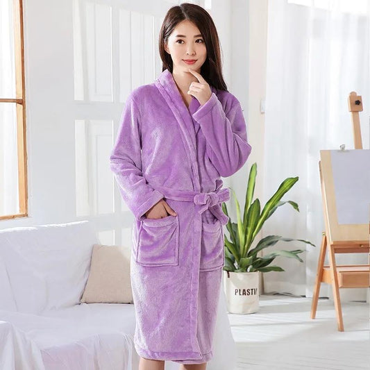 Coral Fleece Nightgown Women's Spring Thickening Flannel Bathrobes Ladies Pajamas Dress Home Wear Solid Color Robes Sleepwear