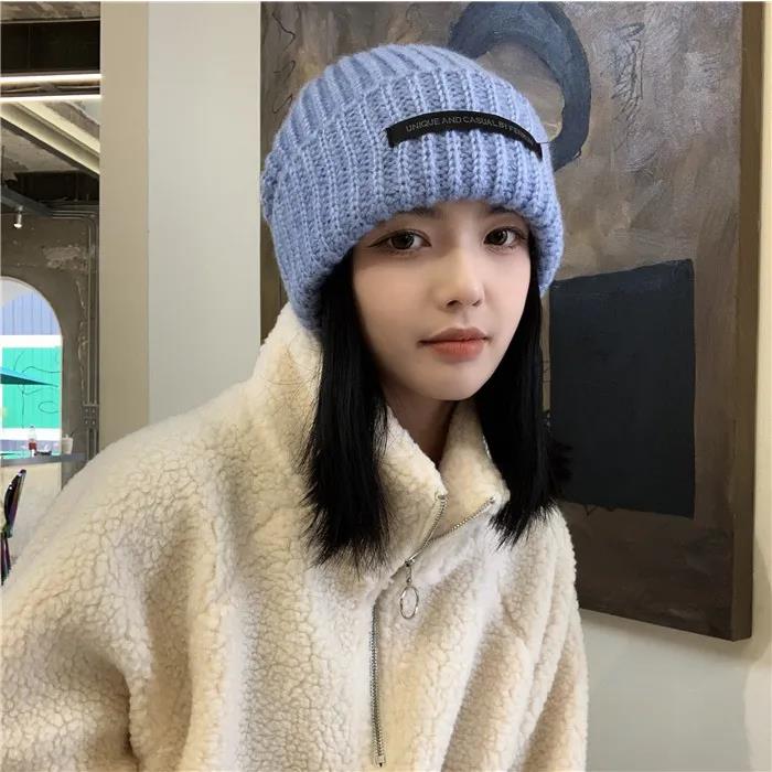 Women's Knitted Hat Patch Big Head Woolen Cap Winter Fashion All-match Warm Knitted Hat