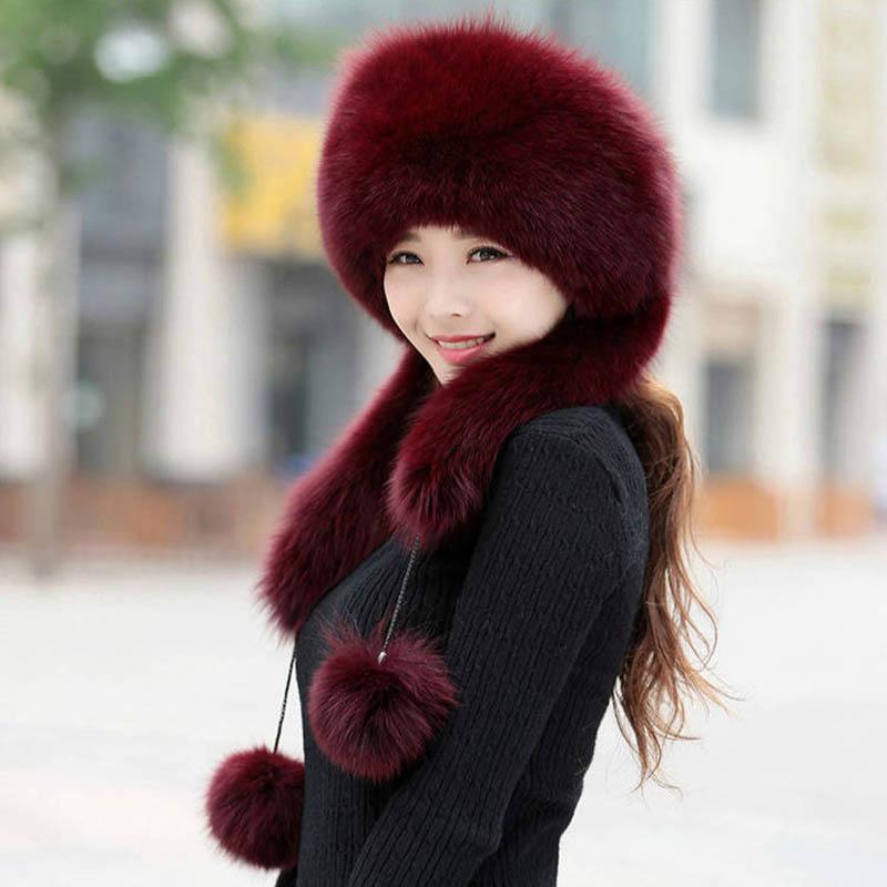 Hat Women Winter Faux Fur Fox Fur Hat Thick Warm Russian Snow Cap