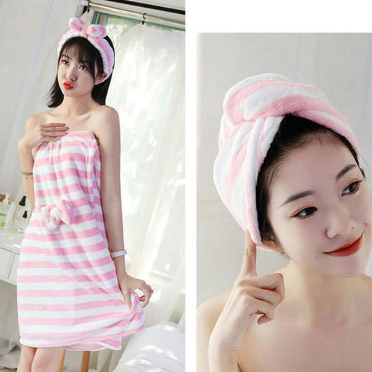 Bath Towel Women Can Wear Wrapped Chest Bath Skirt Variety Household Sexy Non-pure Cotton Absorbent Quick-drying Cute Dry Hair Cap Three-piece Set