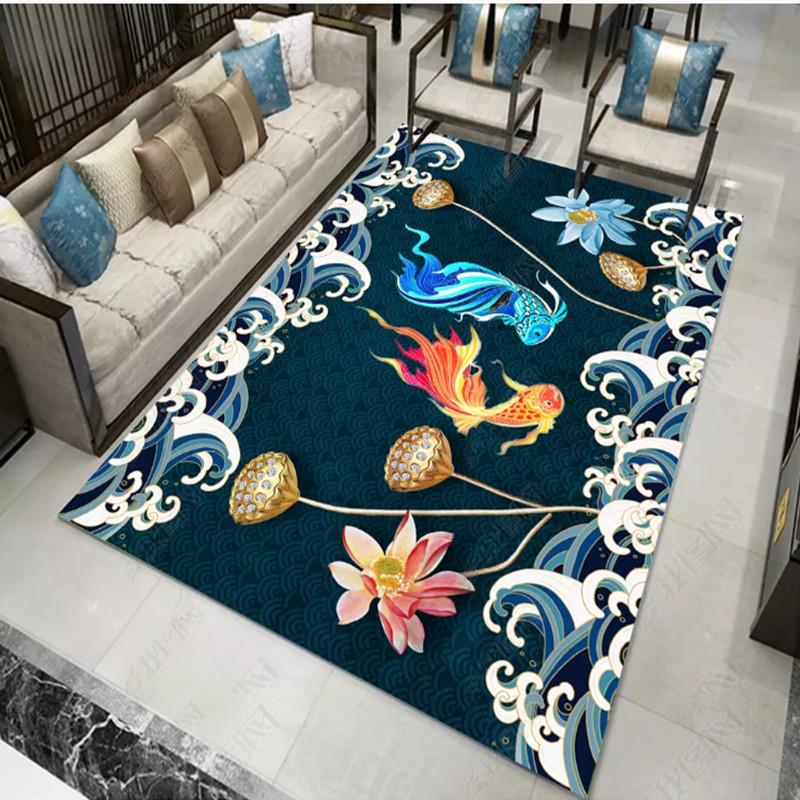 Chinese Style 3D Floral Pattern Carpet for Living Room Area Rug Children Floor Mat Cloakroom Rugs