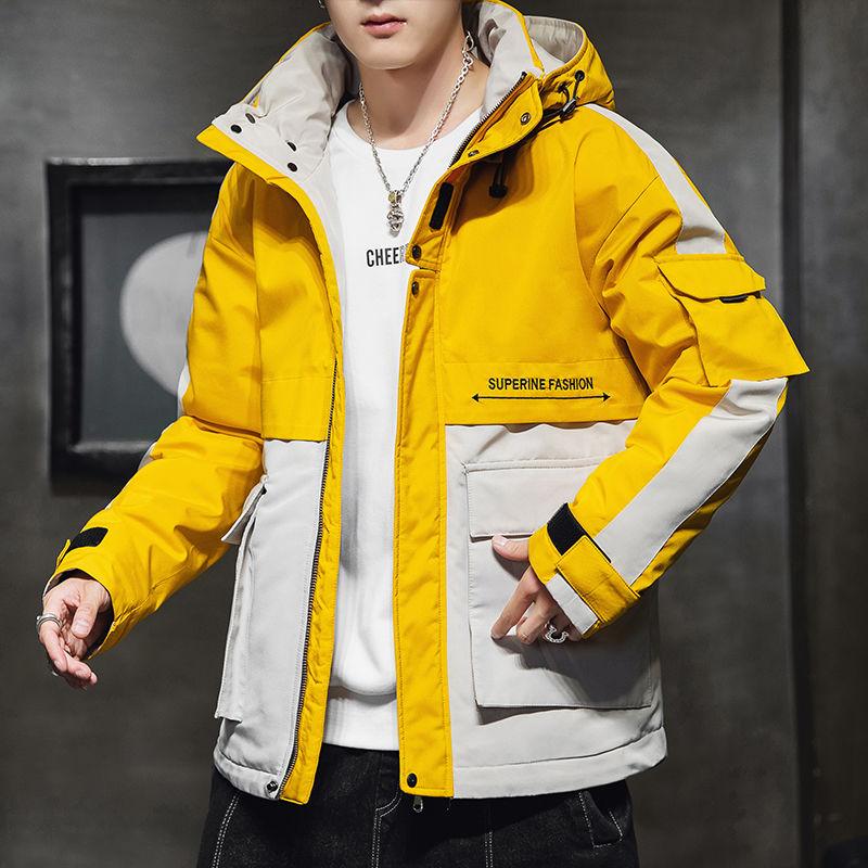 Thick and Warm Winter Men's Cotton Jacket Fashion Color Matching Trend Tooling Down Cotton Jacket