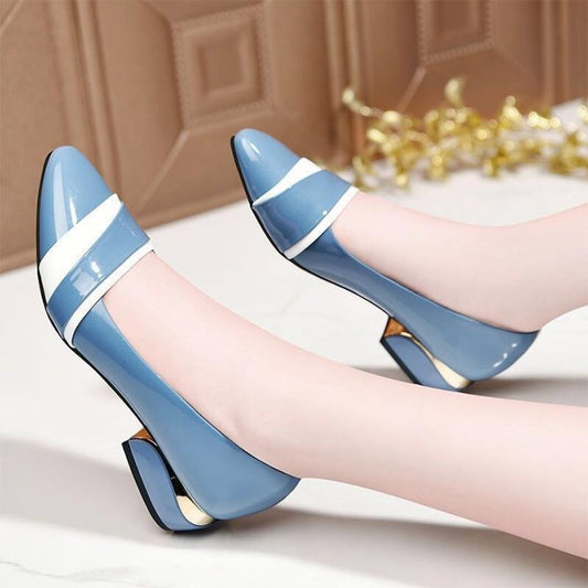 Single Shoes Women's Four Seasons Shallow Soft Leather Mother Shoes Thick Heel Soft Bottom Middle Heel Non-slip Work Shoes Work Shoes