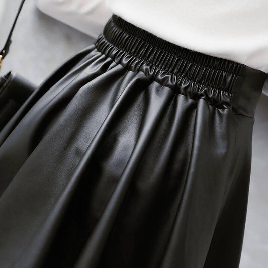 Women High Waist Pleated Short Mini Faux Leather Skirt Plus Size