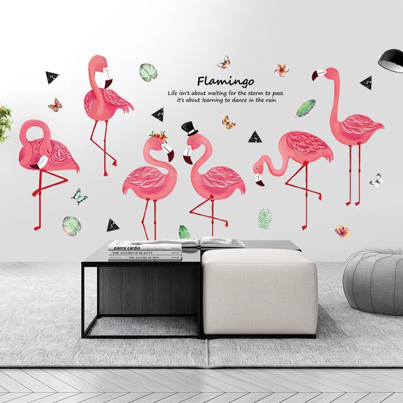 Hand-painted flamingo wall stickers PVC removable transparent decorative stickers