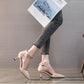 Spring  Summer Mid-heel 7cm High-heeled Shoes Women's Stiletto Pointed Toe Toe Sandals One-word Buckle Hollow Single Shoes