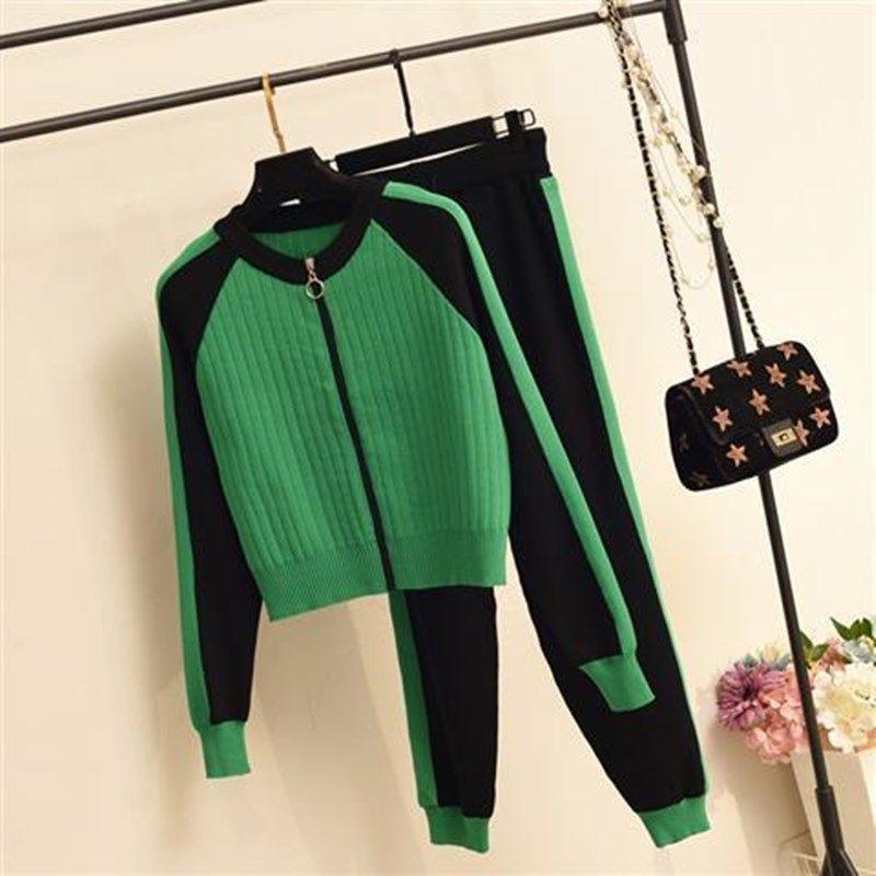 2pcs/set Women Knitted Tracksuit Cardigan Sweater + Carrot Jogging Pants 2piece Set Pullover Sweater Set  Knitted Outwear