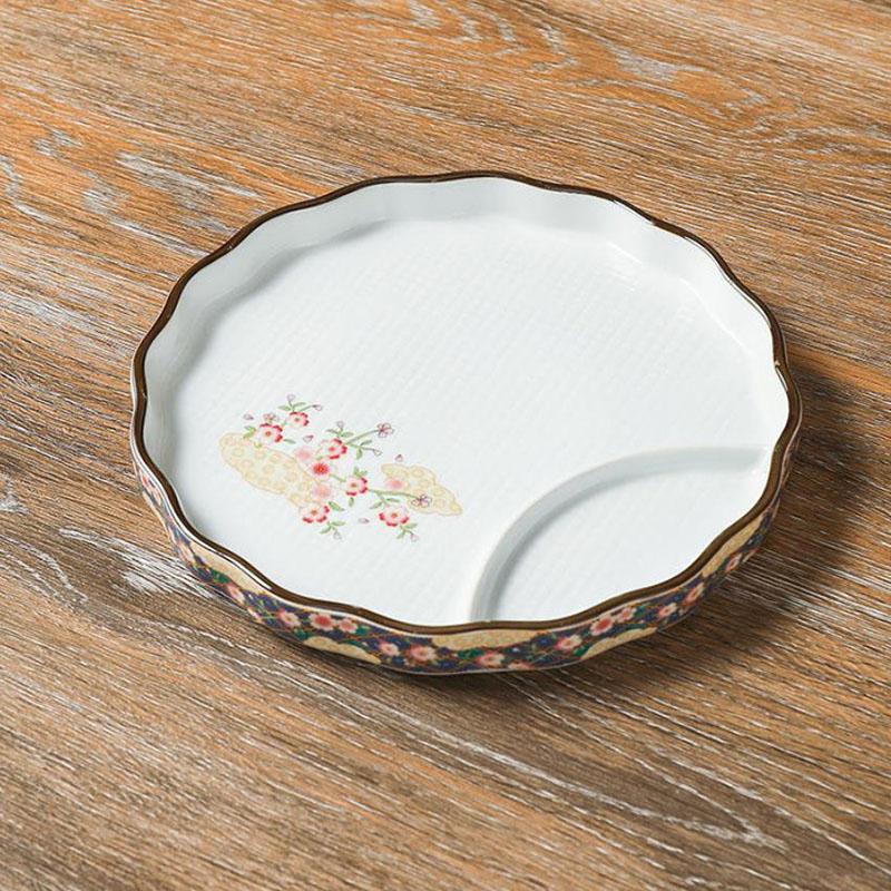 Japanese Dumpling Plate Sushi Plate Round Plate Square Plate Soy Sauce and Vinegar Compartment Household Ceramic Plate