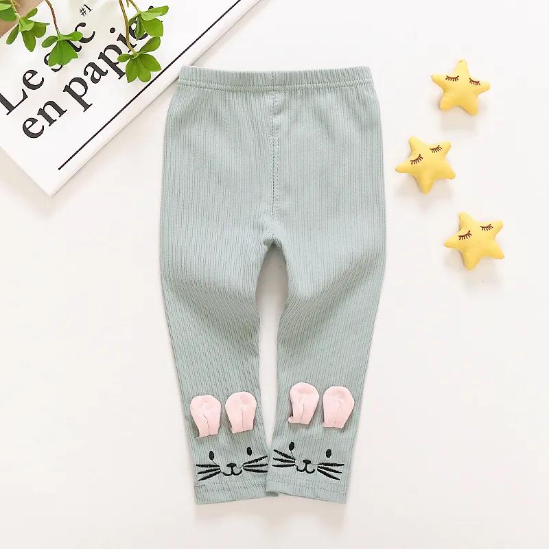 Girls' Leggings Children's Spring and Autumn Thin Ear Cat Korean Cropped Trousers Stretch Pants Baby Outer Wear and Inner Wear