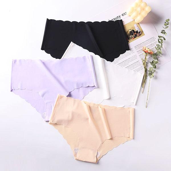 Ice Silk Seamless Underpants Women's Mid Waist Cotton Knickers Wave Pattern Hip Lift Plus Size Briefs