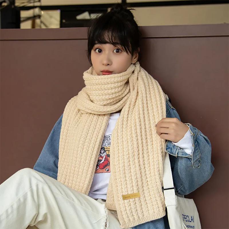 Women's Solid Color Knitted Scarf Women's Winter Thickening and Warmth Cute Scarf All-match