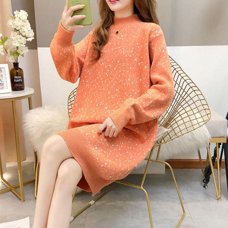 Autumn and Winter Casual Loose Dress Mid-length High-neck Thick Sweater Dress Large Size Knitted Female Base Dress