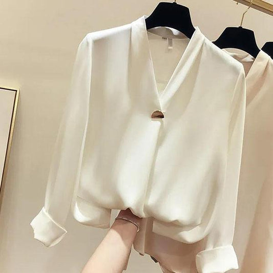 Women's Spring Autumn Button Up Satin Silk Shirts Large Size Vintage Blouse Solid Color Lady Long Sleeve Loose Street Shirts